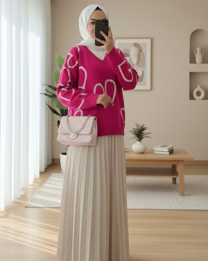 V-neck Stone Knitwear Sweater -Fuchsia