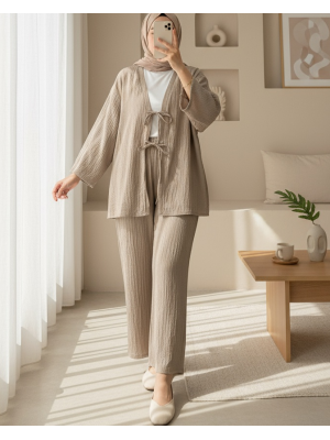 Crinkle Suit with Double Laced Front Trousers  -Mink color