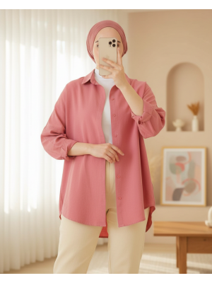 103901 Oversize Basic Tesettür Gömlek - Gül Kurusu
