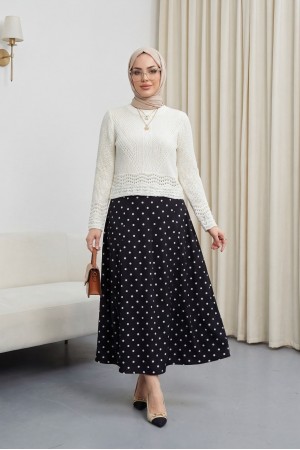 Ajurlu Desenli İnce Örgü Triko -Ekru