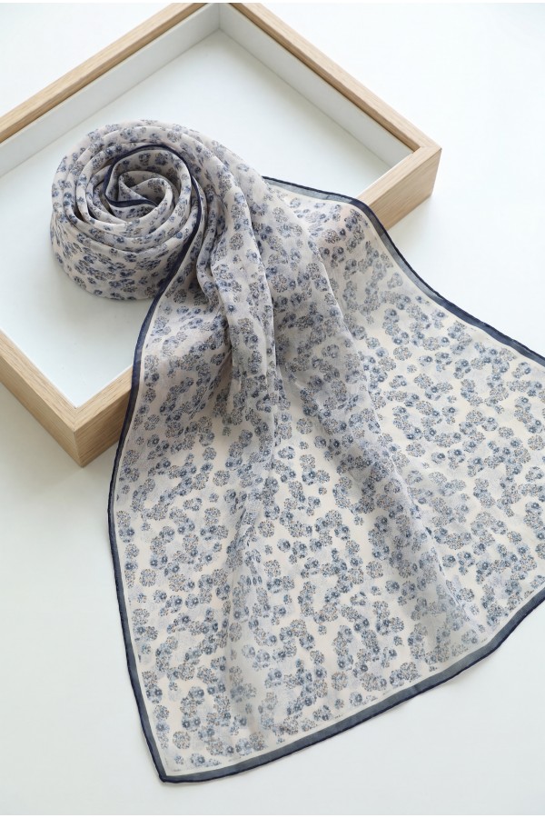 Crisp Floral Patterned Voile Scarf -Lilac