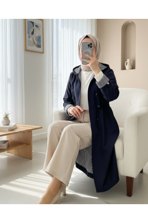 Beli Lastikli Kolu Katlamalı Kapşonlu Trenckot -Laci