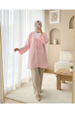 Honeycomb Pattern Kimono with Double Lace Front -Pink