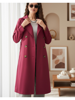 5853 Kruvaze Yaka Trençkot - Bordo