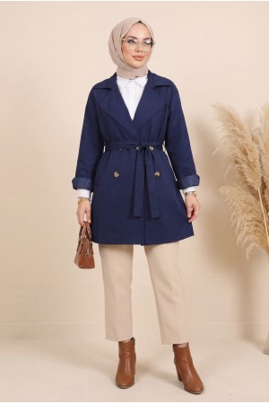 Bolero Detaylı Düğmeli Ara Boy Trençkot -Laci