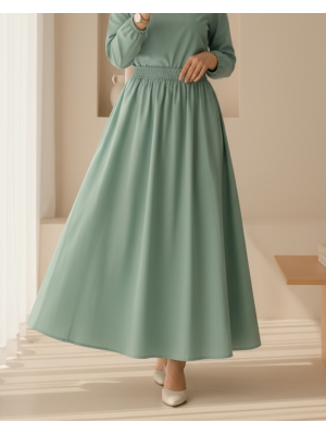 Beli Lastikli Çift Cepli Poplin Kloş Etek   -Çağla Y.