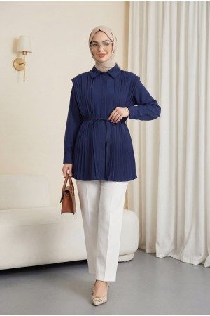 Önü ve Sırtı Pilise Detaylı Gizli Düğmeli Tasarım Gömlek -Laci
