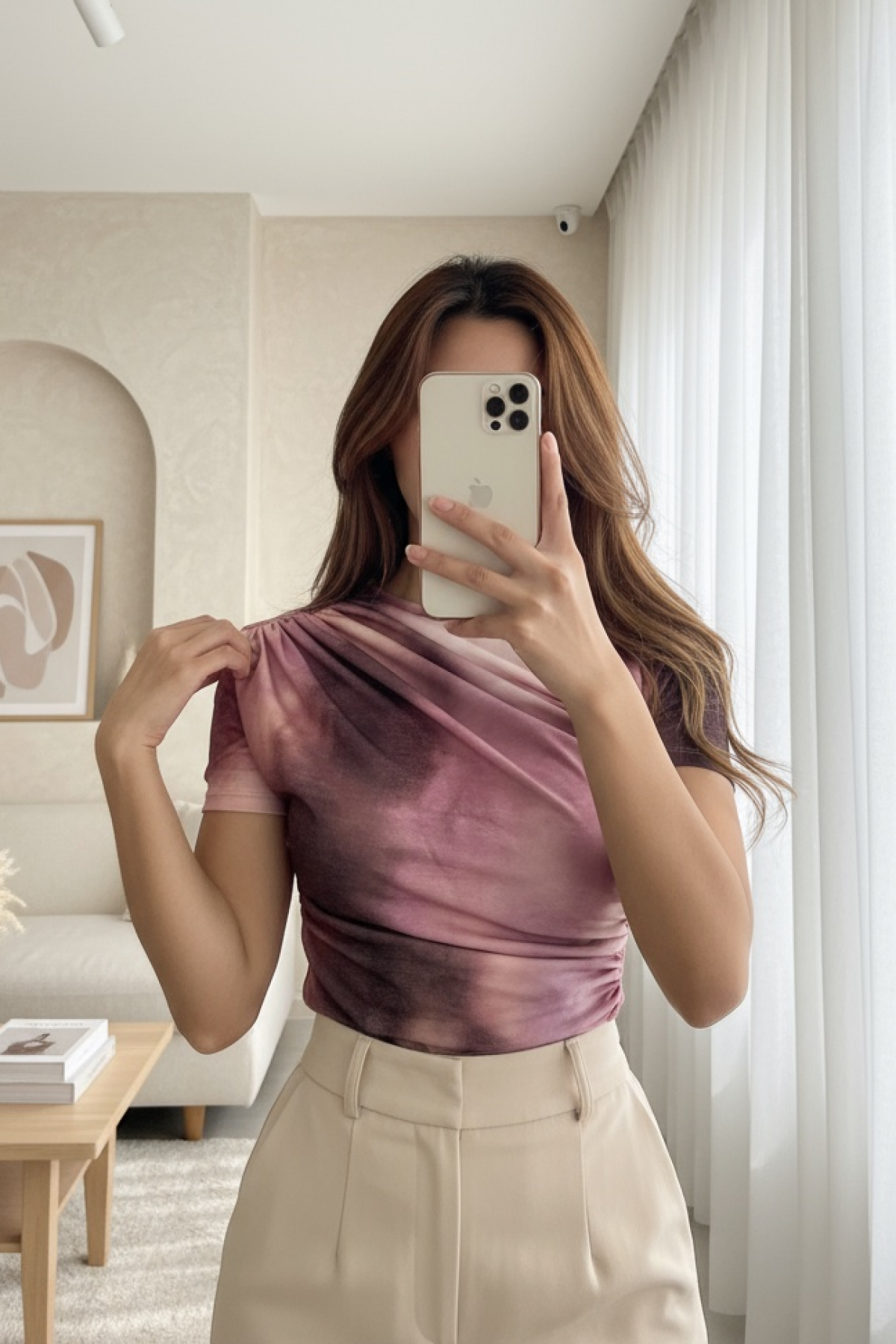 Waist Shoulder Gathered Batik Print Sendy Blouse  -Dried rose