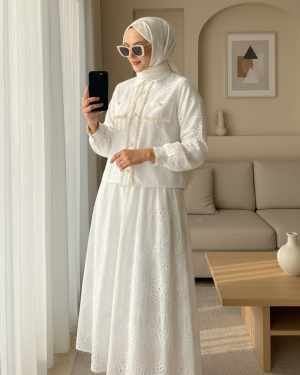 Tassel Detailed Pearl Buttoned Skirt Suit -White