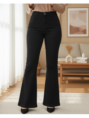 Cepli İspanyol Paça Fermuarlı Kot Pantolon  -Siyah