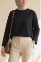 Round Neck Loose Fit Cotton Tunic -Black