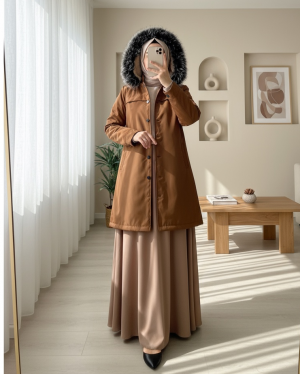 Çıkma Kapşonlu Çıtçıtlı Cepli Kısa Kaban -Taba