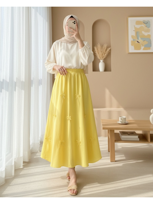 Beli Lastikli Fiyonk Detaylı Poplin Etek -Sarı