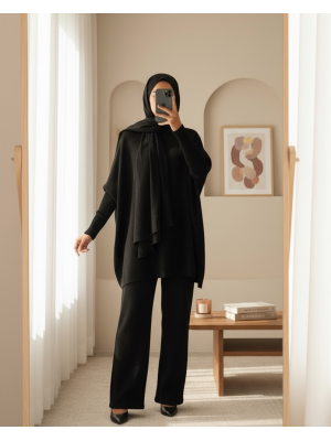 15783 Yırtmaçlı Panço Kazak - Siyah