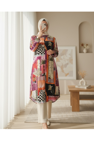 تونيك طويل مطبوع -البرتقالي