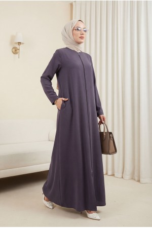 Fermuarlı Büyük Beden Ferace Füme HM2488