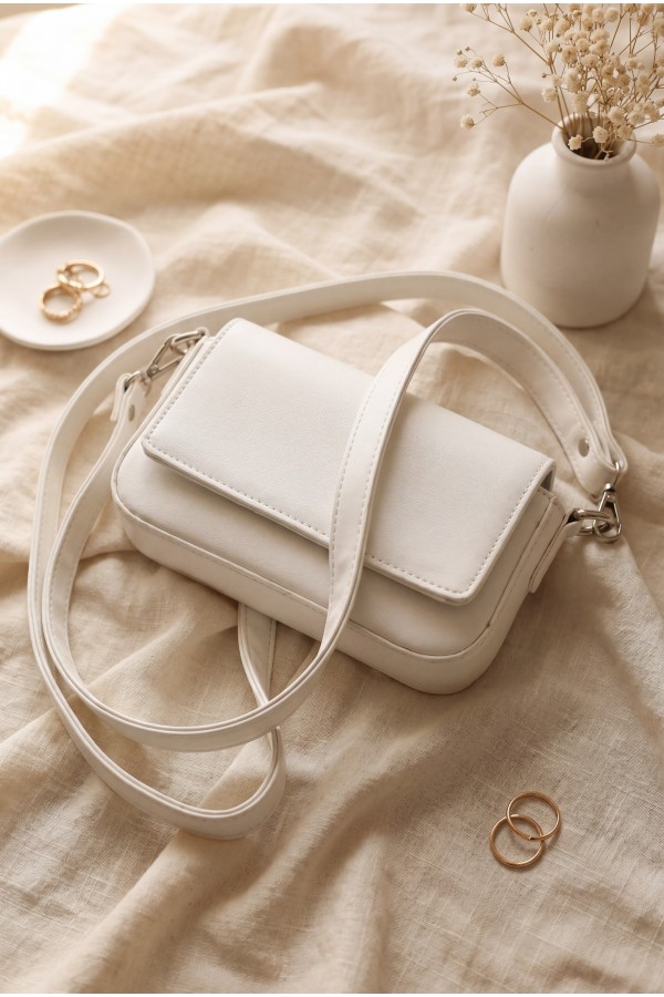 Minimalist Magnetic Closure Shoulder Crossbody Bag -White