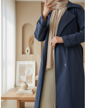 5938 Kruvaze Yaka Trençkot - Lacivert