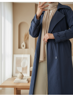 5938 Kruvaze Yaka Trençkot - Lacivert