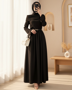 Poplin Skirt and Sendy Two Piece Pleated Dress -Black