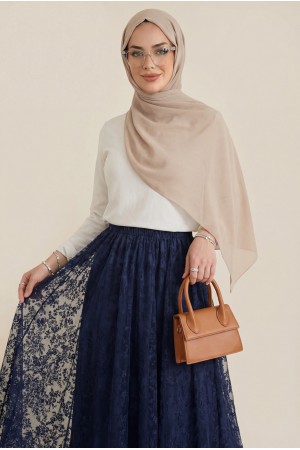 Beli Lastikli Flog Baskılı Astarlı Tül Etek -Laci