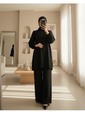 Ayrobin Tunik Pantolon Alt Üst Takım 6712 - Siyah