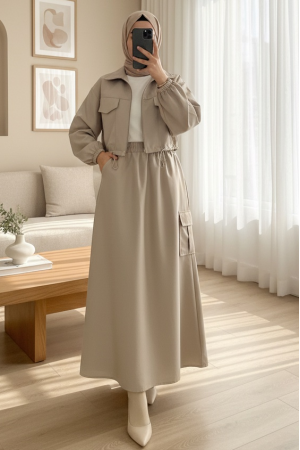 Beli Lastikli Etekli Bonding Takım  -Bej