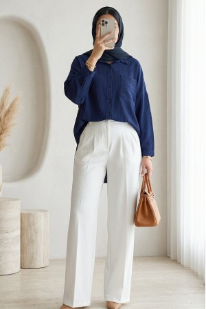 Tek Cepli Çizgi Desen Krinkıl Gömlek -Laci