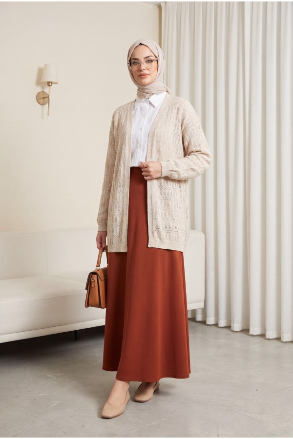 Openwork Patterned Spring Cardigan -Stone