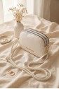 Three-Compartment Mini Clutch Bag with Long Strap -White