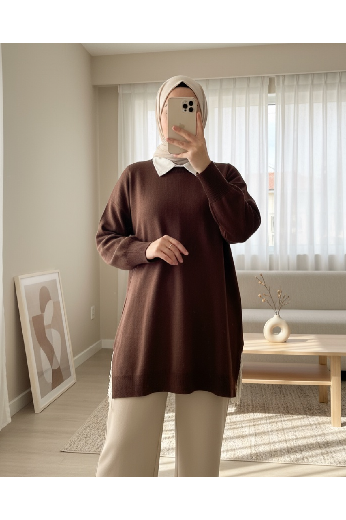 Ripped Tassel Knitwear Sweater -Brown