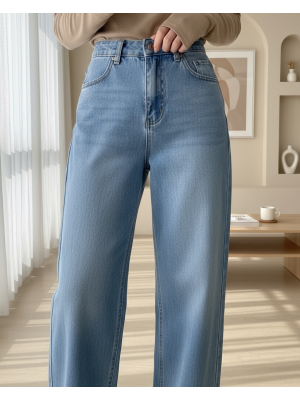 Çok Cepli Yüksek Bel Kot Pantolon  -Buz Mavi