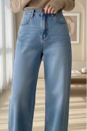 Çok Cepli Yüksek Bel Kot Pantolon  -Buz Mavi