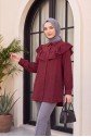 Robadan Fırfırlı Düğmeli Rayon Tunik -Bordo