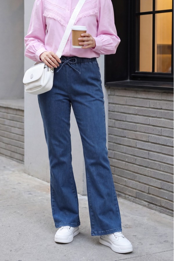 Spanish Leg Lace Detail Jeans    -Dark blue
