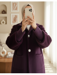 Kolu Ribanalı Çıtçıtlı Astarlı Kaban  -Mürdüm