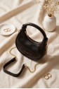 Modern Tasarım Boğumlu Saplı Askılı Mini Hobo Çanta -Siyah
