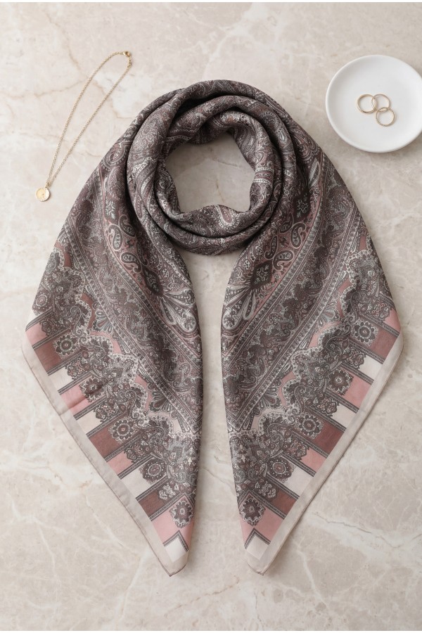 Authentic Patterned Cotton Scarf  -Powder