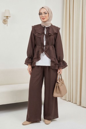 Cupra Suit with Lace-Up Front, Folded Collar, Elasticated Cuffs, and Lined Trousers -Brown