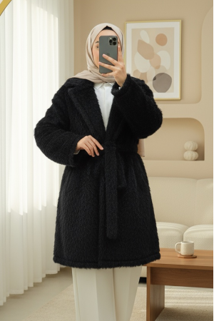 Beli Kuşaklı Cepli Sakallı Kap -Siyah