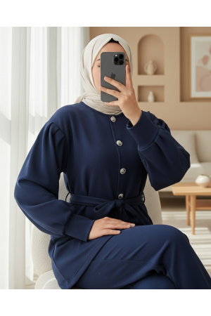 بدلة غوص مع حزام خصر وبنطلون أمامي بأزرار -كحلي