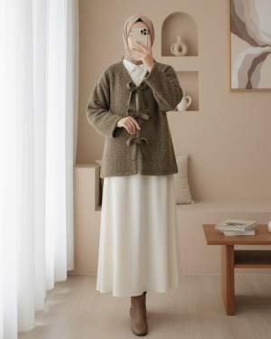 Front Tie Flecked Cashmere Jacket  -Light coffee