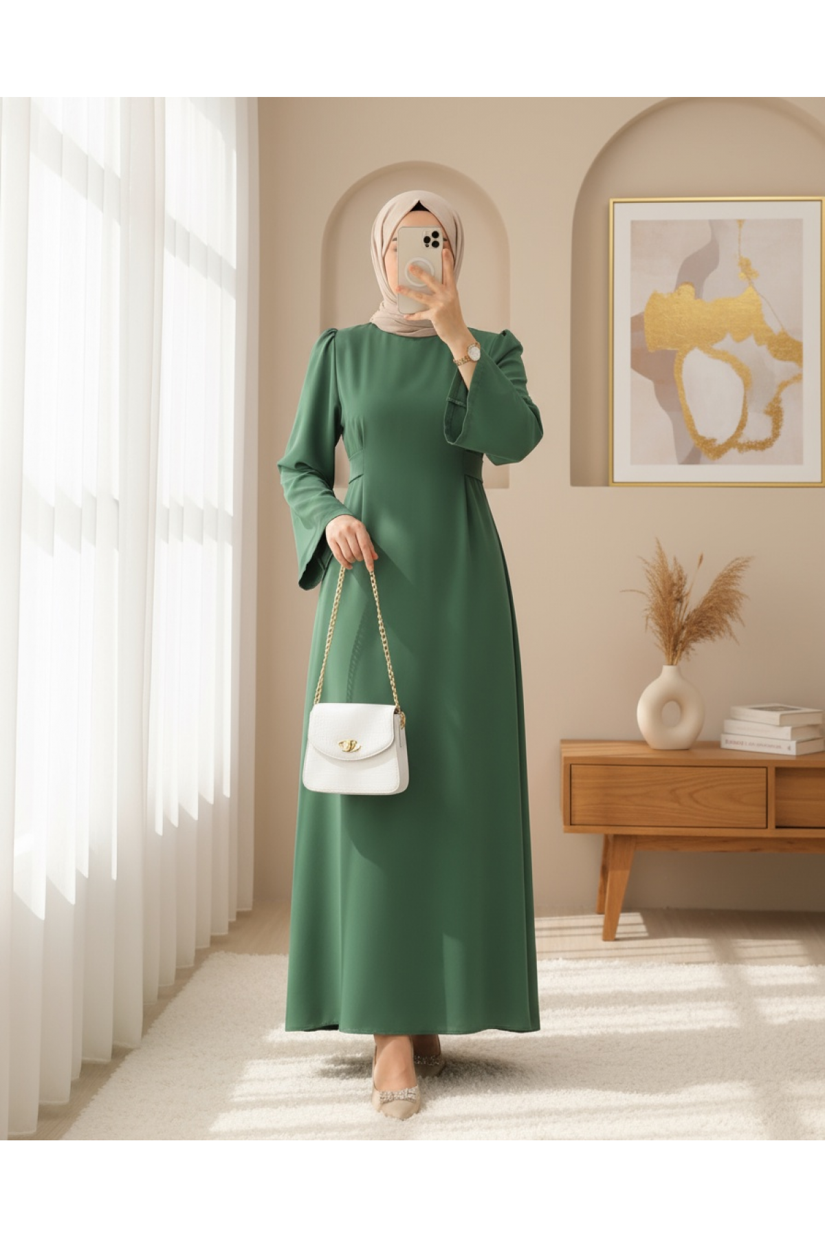 Judge Collar Lace Detailed Dress -Green