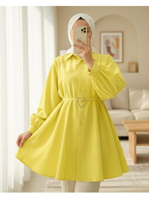 Piece Fabric Buttoned Poplin Tunic     -Yellow