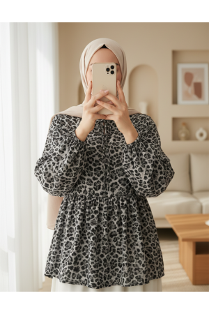 Kadın Desenli Uzun Kol Bluz 970 - Antrasit