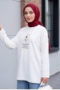 Crew Neck Cotton Tunic with Floral Embroidery on the Front -White
