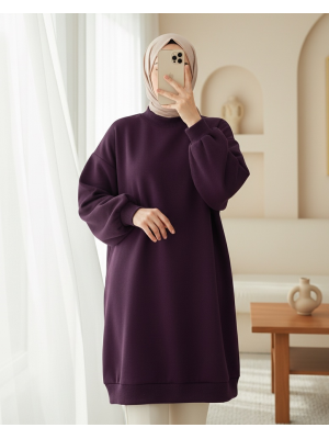 Boğazlı Üç İplik Polar    -Mürdüm