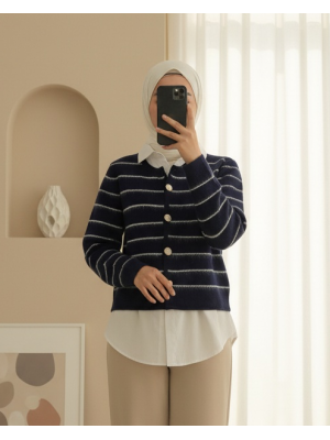 Düğmeli Gömlek Detaylı Triko Hırka -Laci