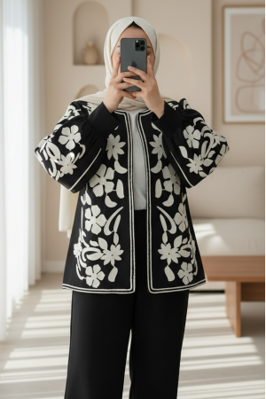 Embroidered Sleeve and Front Lined Jacket -Black