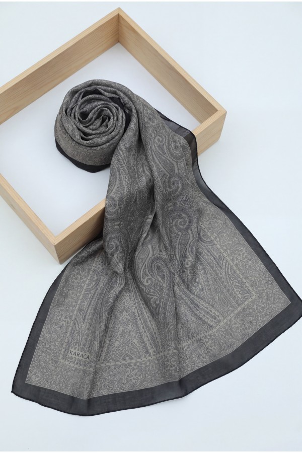 Ethnic Patterned Voile Scarf - Soil